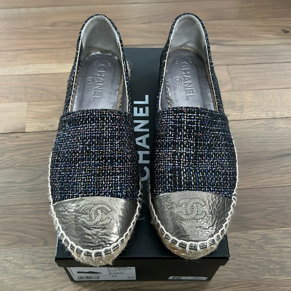 100% Authentic Chanel Tweed Espadrilles Size 39